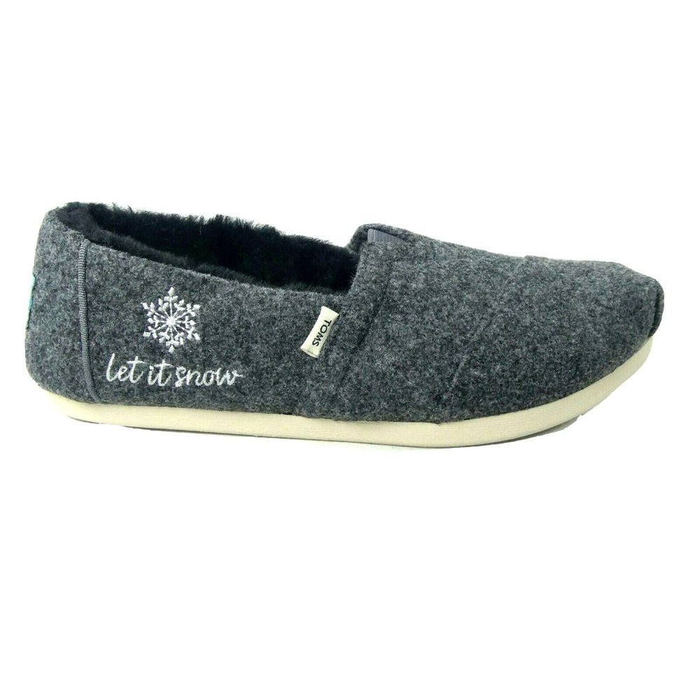 Toms Womens Size 5 Alpargata Gray 2 Tone Felt Let it Snow Embroidery Fuzzy Shoe